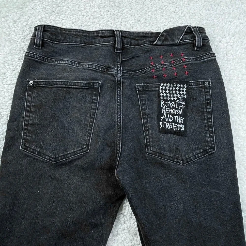 Ksubi Chitch World Tour Black Distressed Jean Red Stitch Mens 31x32